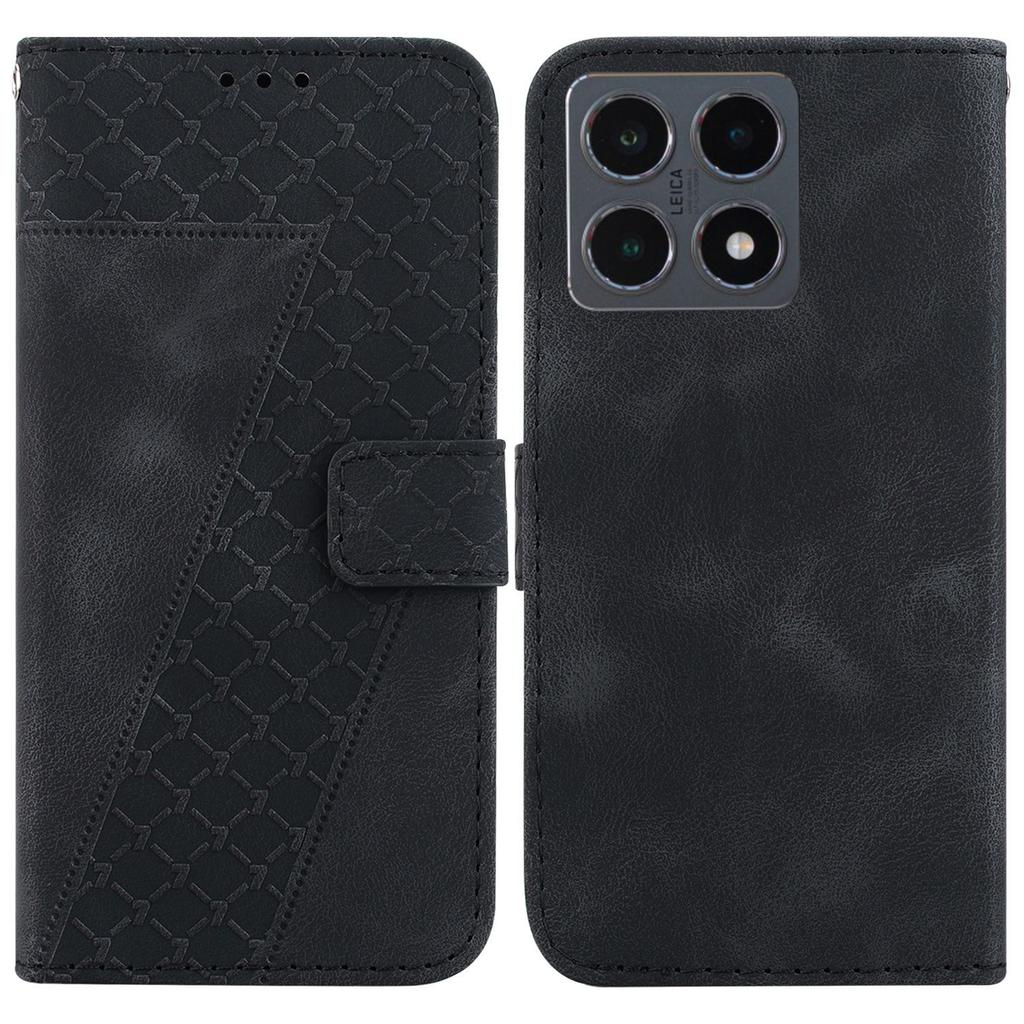 For Xiaomi 15T Stand Case 7-Shaped Pattern Imprint Leather Phone Cover with Strap