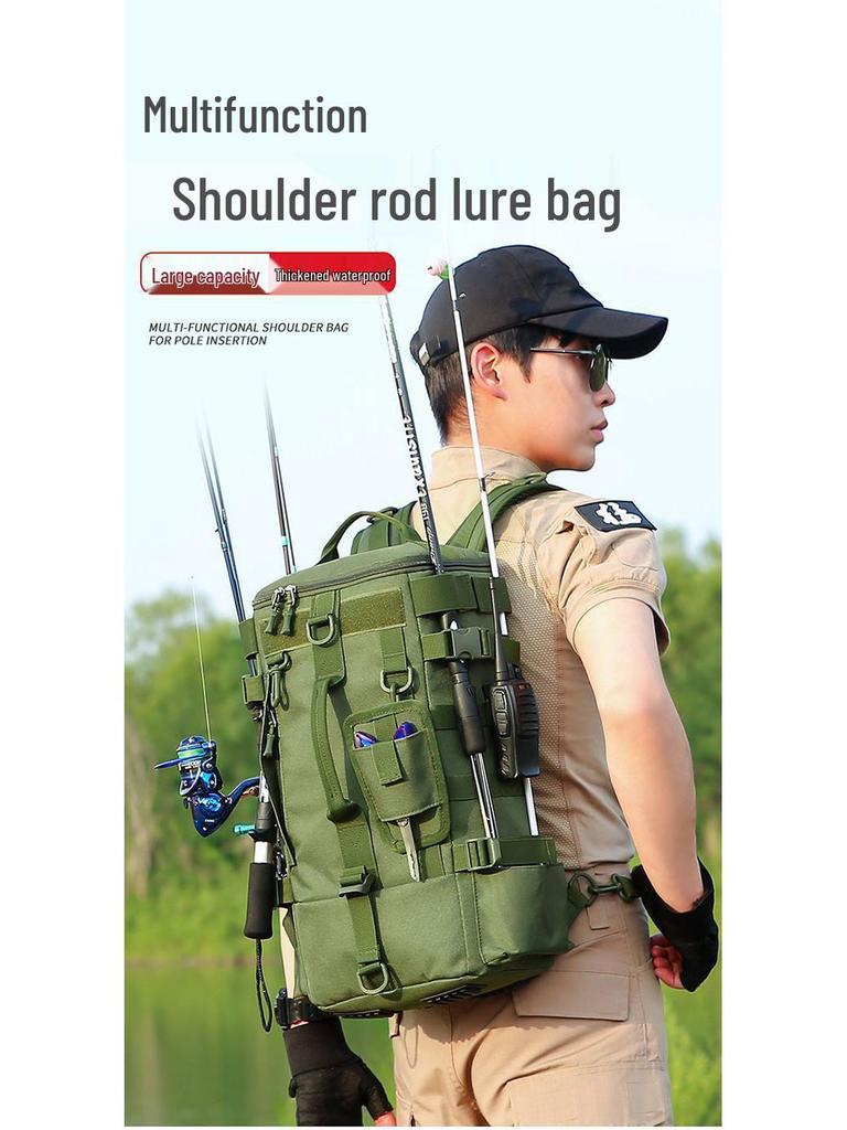 Multifunctional Large Capacity Outdoor Backpack for Hiking & Fishing with Sea Rod Holder