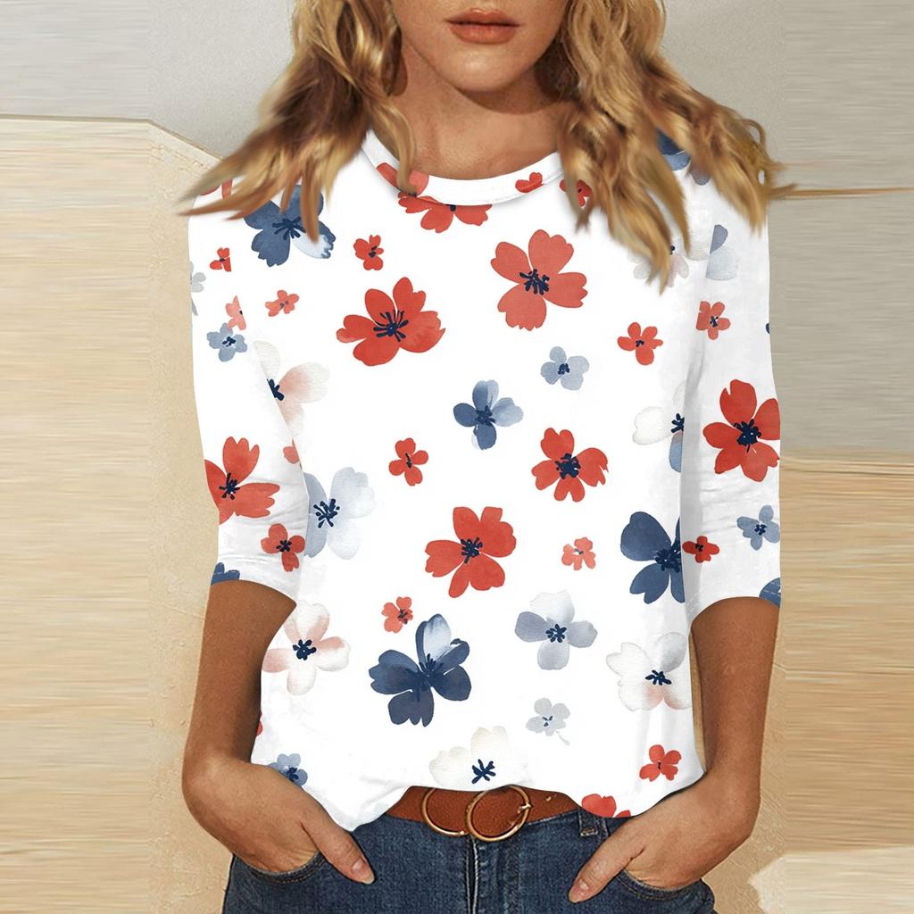 Женский топ с принтом и круглым вырезом, рукавом 3/4
