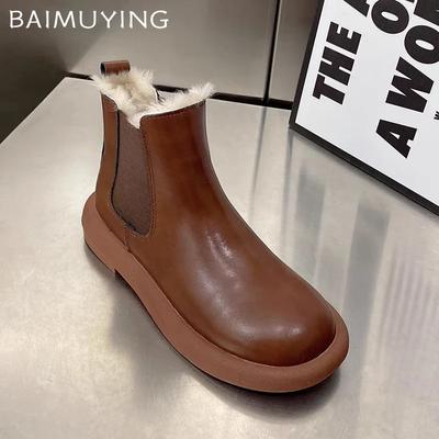 Зимние туфли на плоской подошве женские зимние ботильоны короткие плюшевые дизайнерские кожаные хлопковые туфли 2025 года тренд зимние теплые удобные повседневные ботинки женские