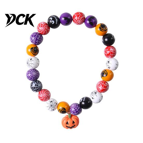 Soft Gentle Sound Pendant Necklace Halloween Beaded Pet Necklace, Wooden Bead Cat Collar, Pumpkin or Ghost Stylish Contrast Color Accessories