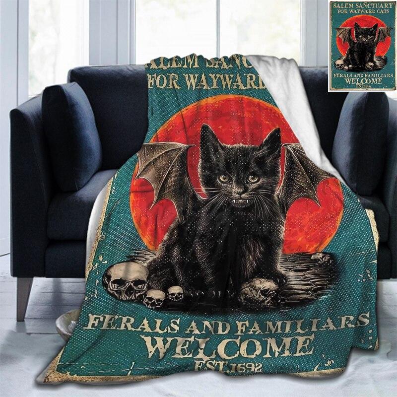 Мягкое фланелевое одеяло с черепом Сатаны и котом, всесезонное легкое теплое одеяло для гостиной/спальни