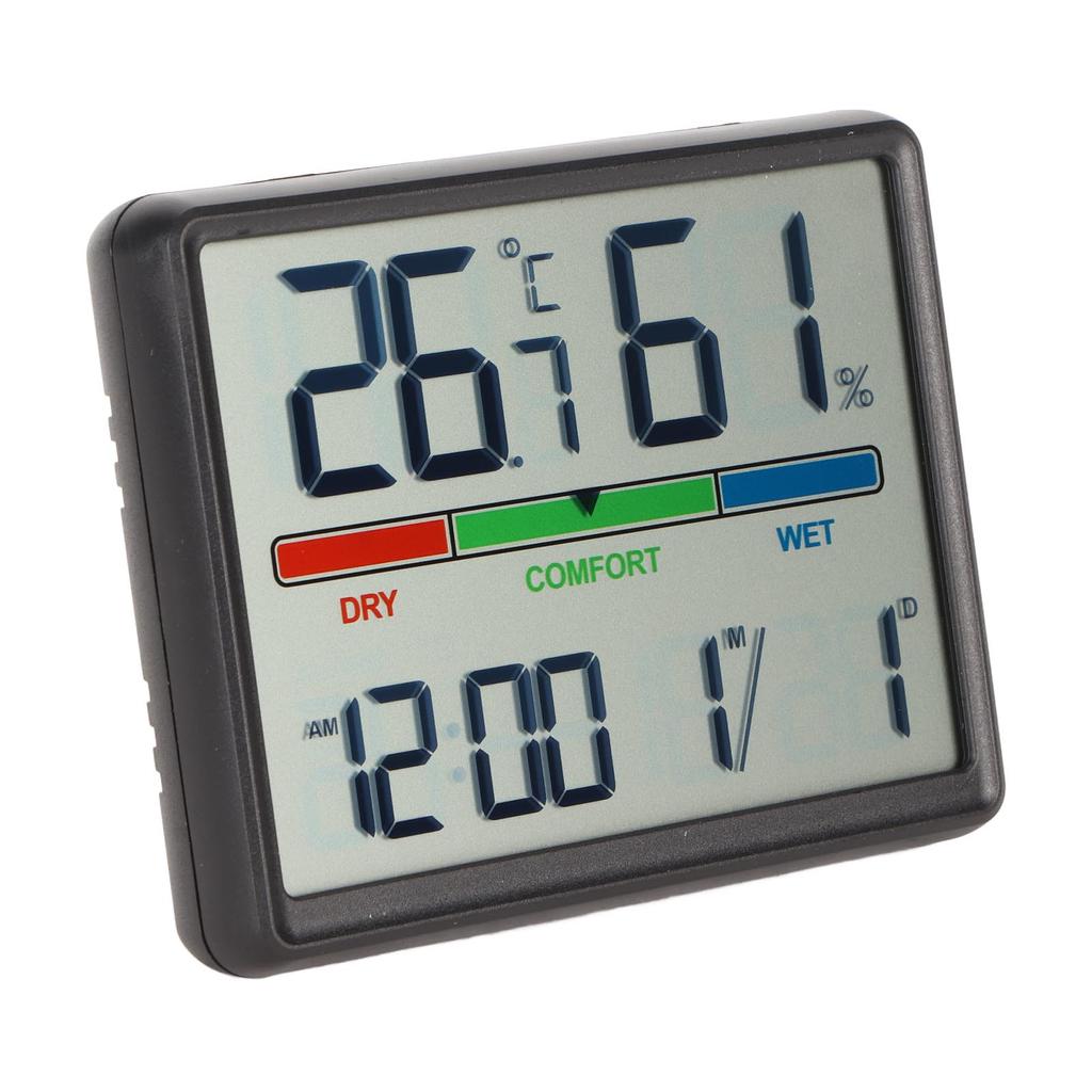 Digital Alarm Clock with Temperature and Humidity Display Magnetic Back Electronic Desktop Clock Black