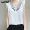 Summer Women's Silk Vest V-Neck Sleeveless Vest Loose Mesh Splicing Top