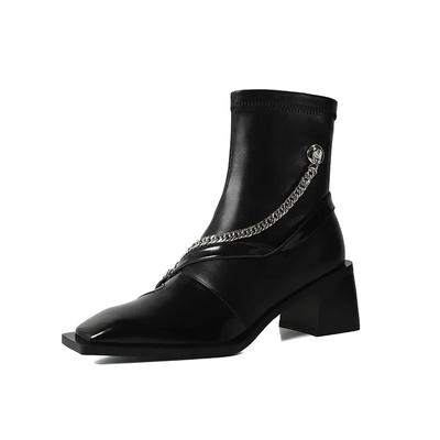 Дизайнерские винтажные ботинки челси женские толстые высокие квадратные носки на молнии осень-зима женские тонкие короткие ботинки