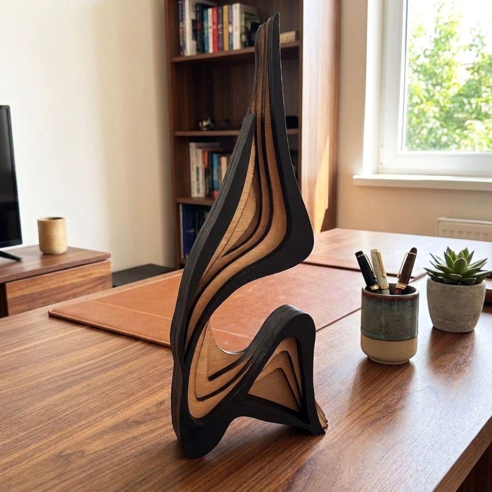 Minimalist 3D Abstract Sculpture Artistic Abstract Wooden Statue Wood Carving Indoor Decoration
