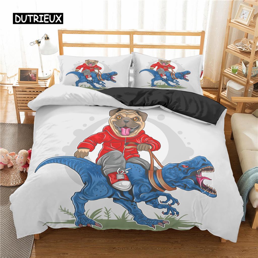 Cute Animal Bedding Set Cartoon Pug Dog Duvet Cover Sets Kids Comforter Cover Queen King Twin Single Size Polyester Quilt Cover