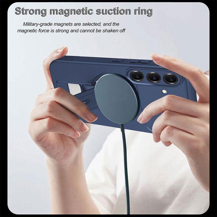 Coque Silicone - pour Samsung Galaxy A57 5G - avec Cercle Magnétique - Bleu Marine - 2 Verre Trempé