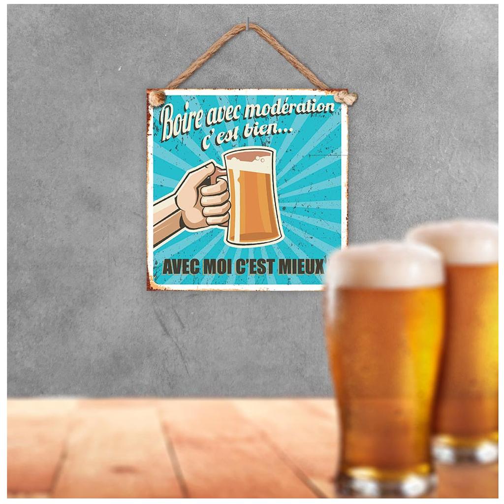 Les Trésors De Lily [A3818] - Металлическая табличка «Пить умеренно хорошо, со Мной лучше!» ' голубой - 20x20 см