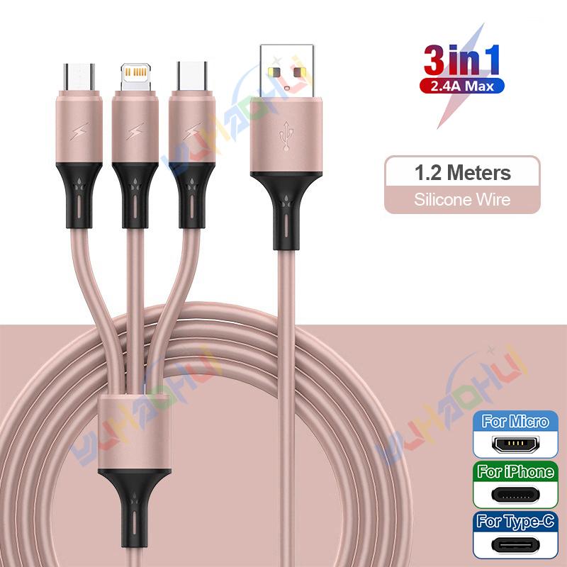 2.4A Макс. 3 в 1 USB-кабель для быстрой зарядки Lightning-кабель для iPhone Type C Кабель для зарядки мобильного телефона для Xiaomi Samsung USB Micro