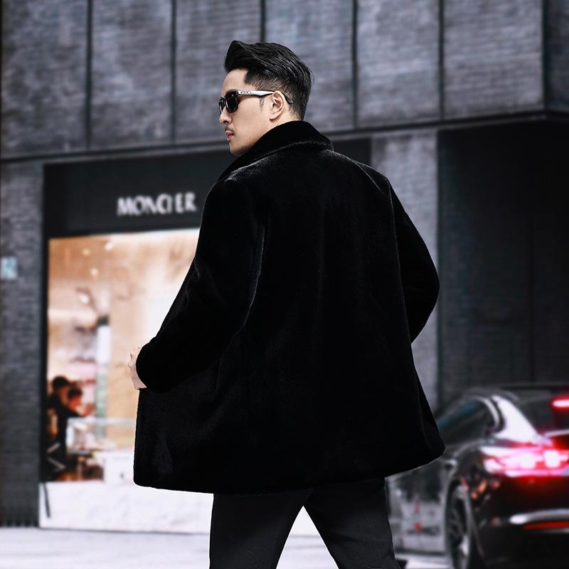 Мужская шуба из норки Хайнин, Зимняя шуба из искусственного меха норки, Лацкан, Средняя длина, Искусственный мех, Пух норки, Мужская одежда большого размера, Утепленная