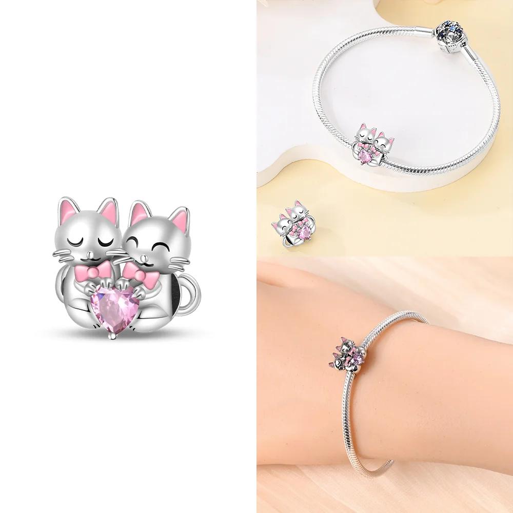 Original Armband Damen Schmuck DIY Kindertagsgeschenk Perlen Kupfer Rosa Zirkon Katzen Hunde Rotes Herz Eichhörnchen Perle