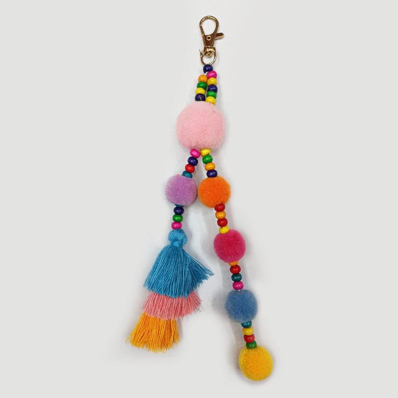 1Pc Keychain Keyring Boho Style Pompom Bag Hanging Colorful Summer Bead Accessories