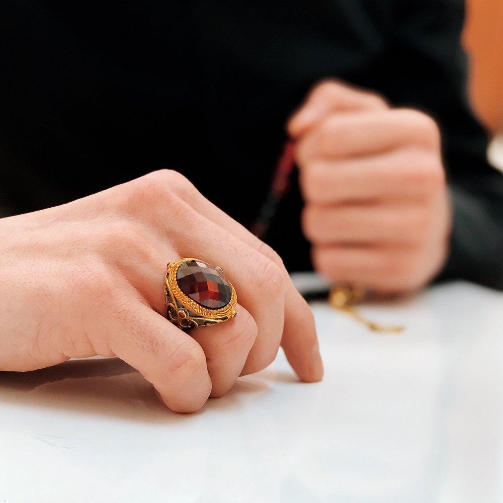 Бордо Циркон Ташли Родай Каплама 925 Аяр Гюмюш Эркек Юзюк