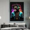Abstract Pop Art Monkey Earphones Dj Music Wall Poster Prints Neon Light Effects Canvas Painting Rock Animal Home Bar Room Decor