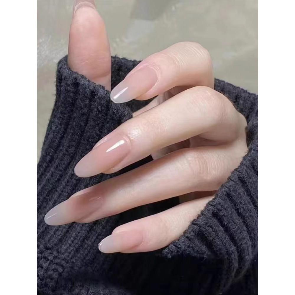 100% РУЧНАЯ РАБОТА, длинные накладные ногти в форме капли воды, набор накладных ногтей с клеем, простые миндалевидные ногти телесного цвета, ногти для фототерапии, многоразовые и съемные накладные ногти