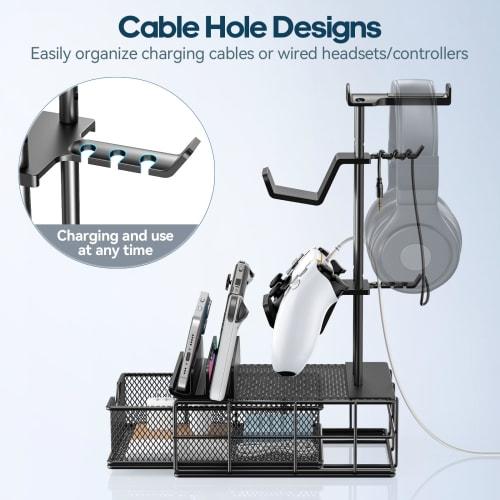 KDD Controller Stand with Drawer, Headphone Stand with Cable Holder, Game Controller Storage, Non-Slip Headphone Hanger, Stable and Durable Stand, Hea