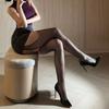 Чёрные колготки-сетка большого размера с открытой ластовицей для полных женщин