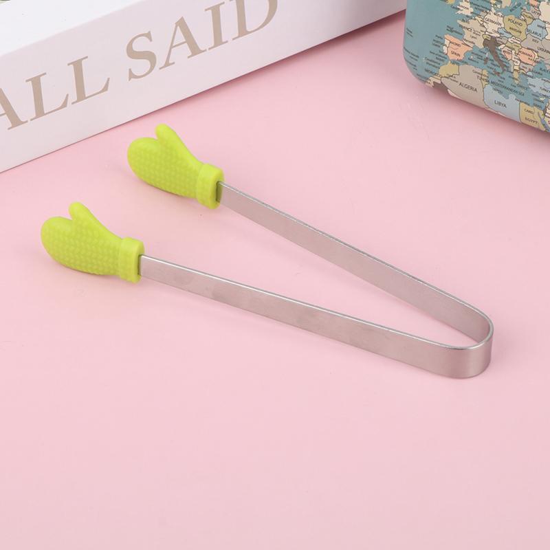 1Pc Silicone Food Tongs Gloves-Shaped Stainless Steel Non-Slip Kitchen Utensil Ice Candy Food Clip Mini Ice Cubestongs