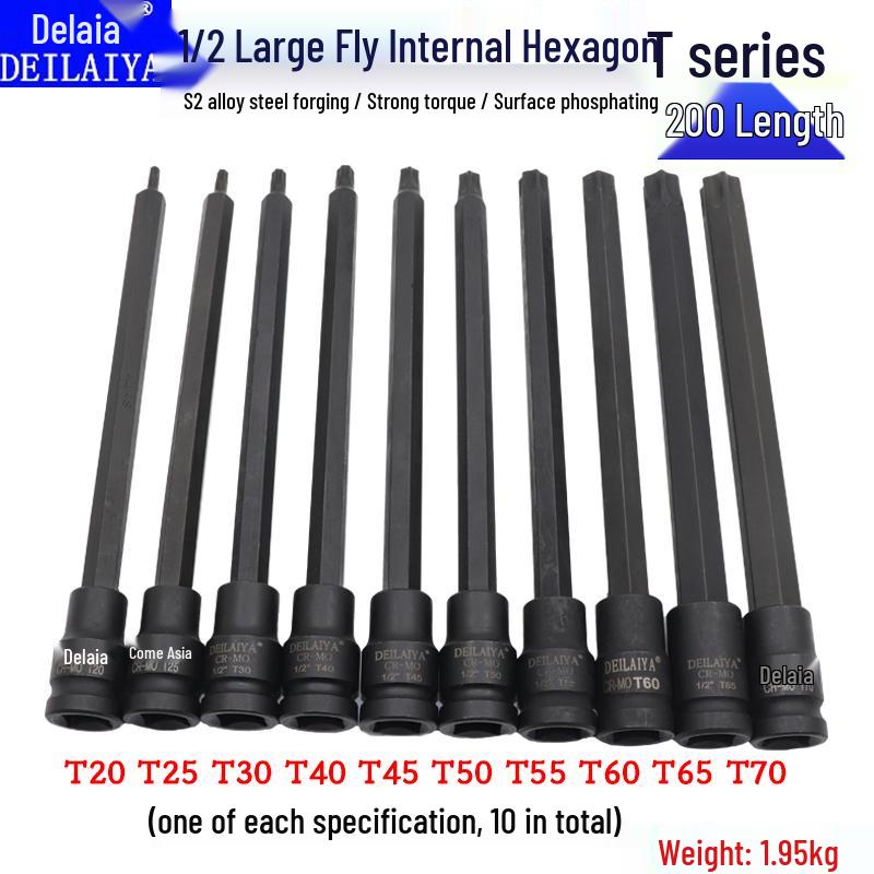 Набор шестигранных торцевых головок 1/2 дюйма с битами Torx, шлицевыми T30, внутренним шестигранником T40, внутренним T45 и трещоткой с удлинителем, 6-гранной