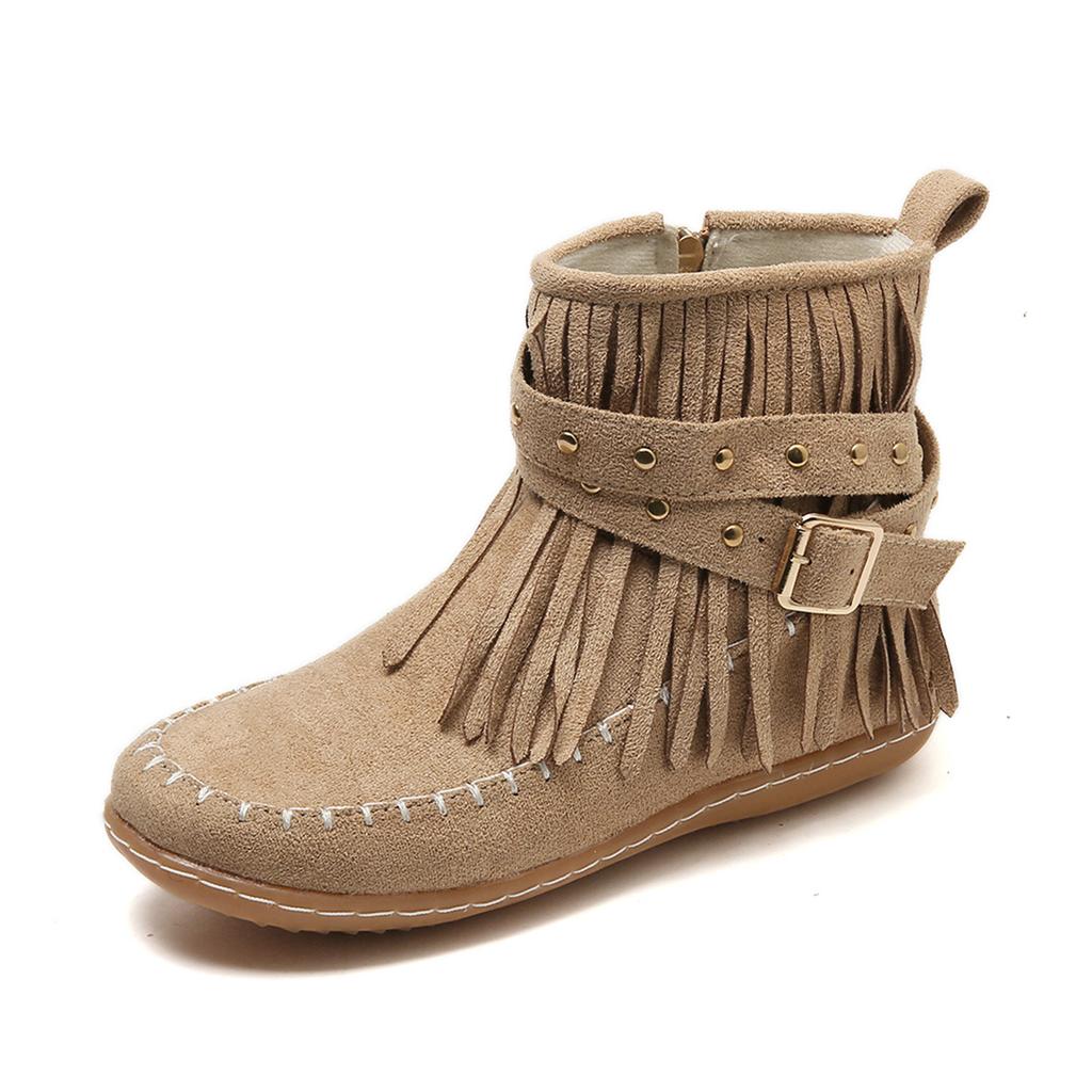 Autumn Flat Heel Ankle Boots Retro Suede Tassel Women Boots Fashion Round Toe Soft Sole Short Boots Casual Women Shoes