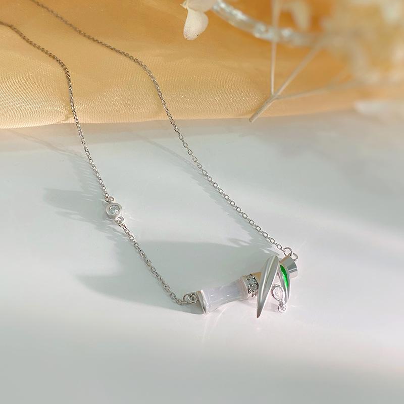 Изысканное ожерелье из белого нефрита, листьев бамбука и бамбуковых узлов, женский китайский стиль, элегантная элегантность, цепочка на ключицу