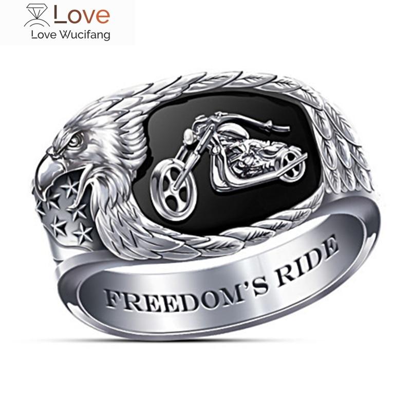 Модные индивидуальные кольца Freedom 'S Ride Cowboy Motorcycle Punk Eagle Wings Stars Rings для мужчин Hip Hop Rock Viking Jewelry Gifts