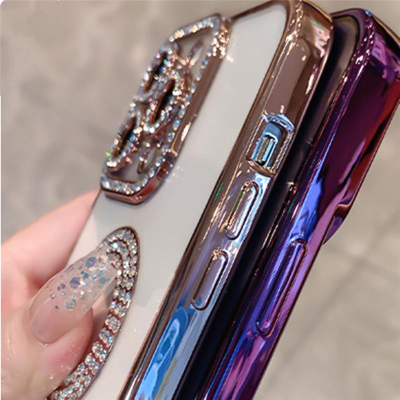 Роскошный чехол для телефона с блестящими стразами и гальваническим покрытием рамки для iPhone 16 Pro Max для iPhone 11 12 13 14 15 16 Plus с алмазной защитой объектива