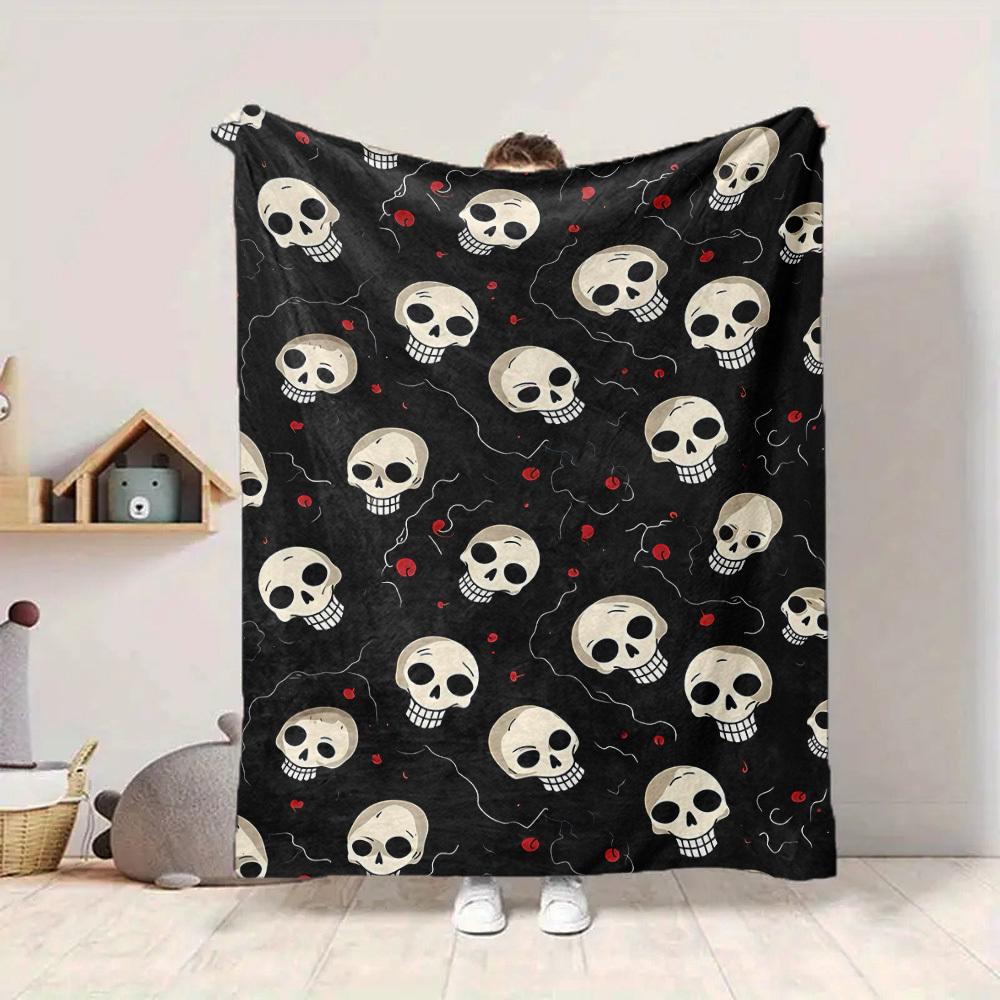 1pc Skull Pattern Blanket Warm, Cozy, And Soft, Suitable for Sofas, Beds, Cars, And Office Use.Perfect for Camping And Travel, Making It a Great Gift
