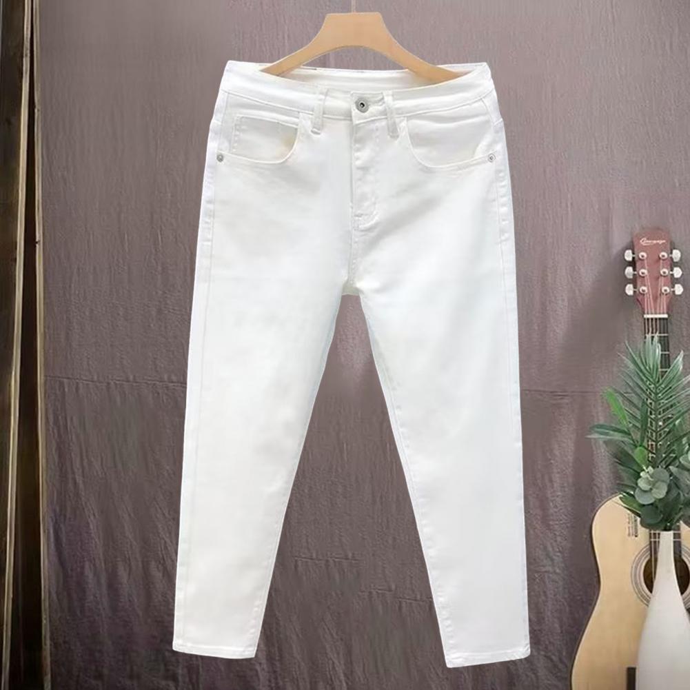 Мужские джинсы с застежкой-молнией на пуговицах, облегающие джинсы с небольшими штанинами, однотонные дизайнерские эластичные джинсовые брюки с несколькими карманами