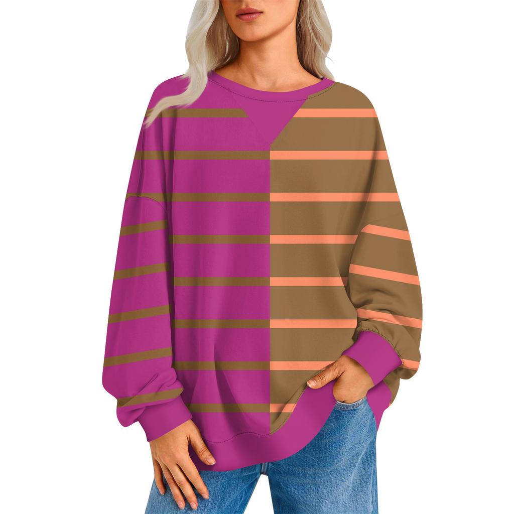 Женский повседневный полосатый пуловер, рубашка с длинным рукавом, толстовка большого размера