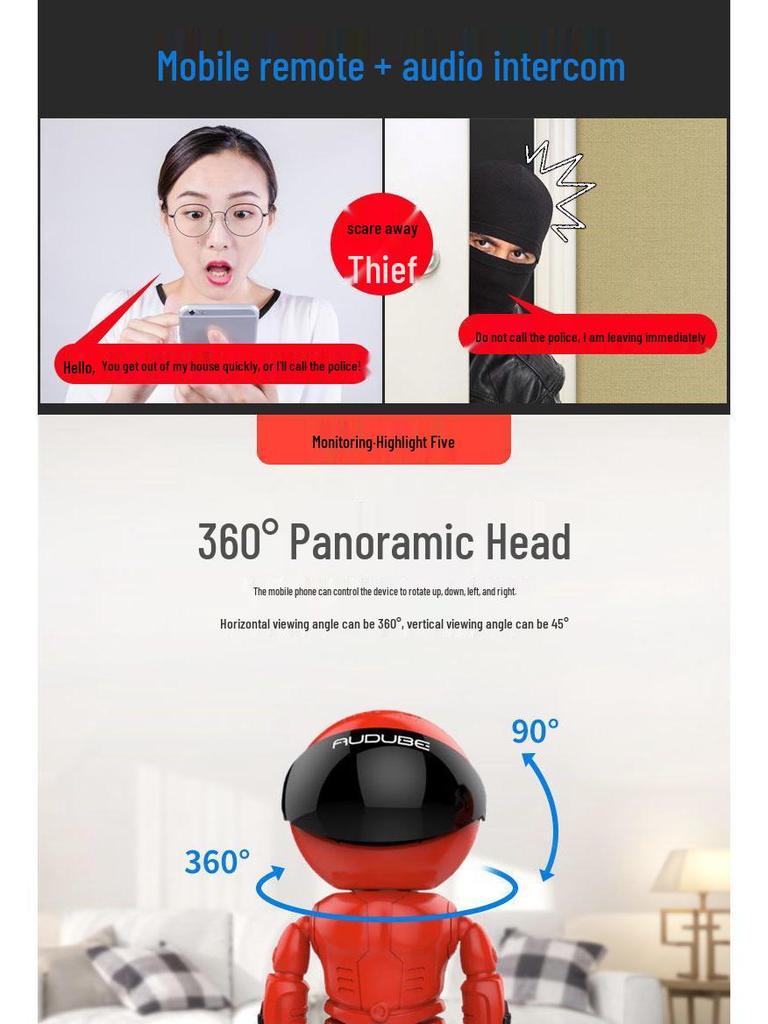 360° панорамная HD WiFi камера с ночным видением и удаленным мониторингом через мобильное приложение