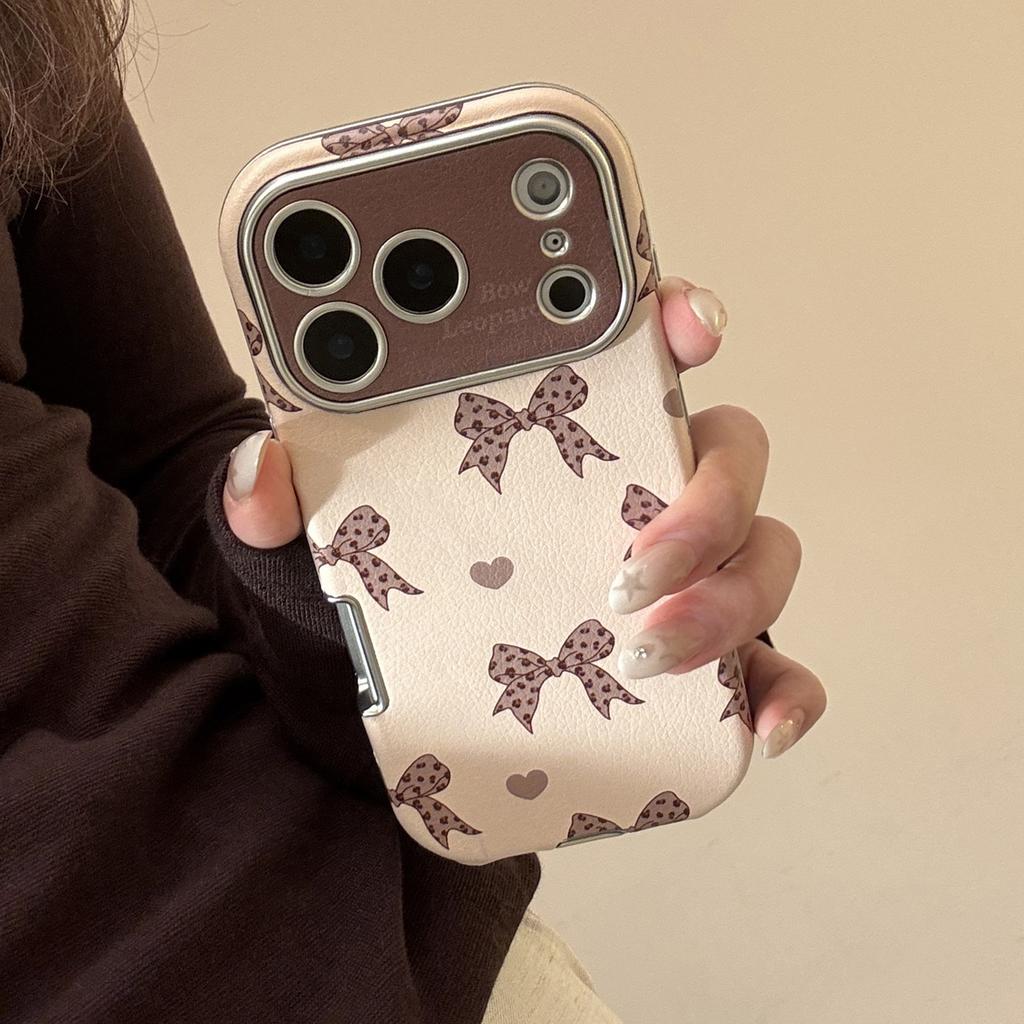Леопардовый бант для iPhone17 для Apple 16promax Чехол для телефона 15Для13 Милый Крутой Ретро 14 Кожаный чехол