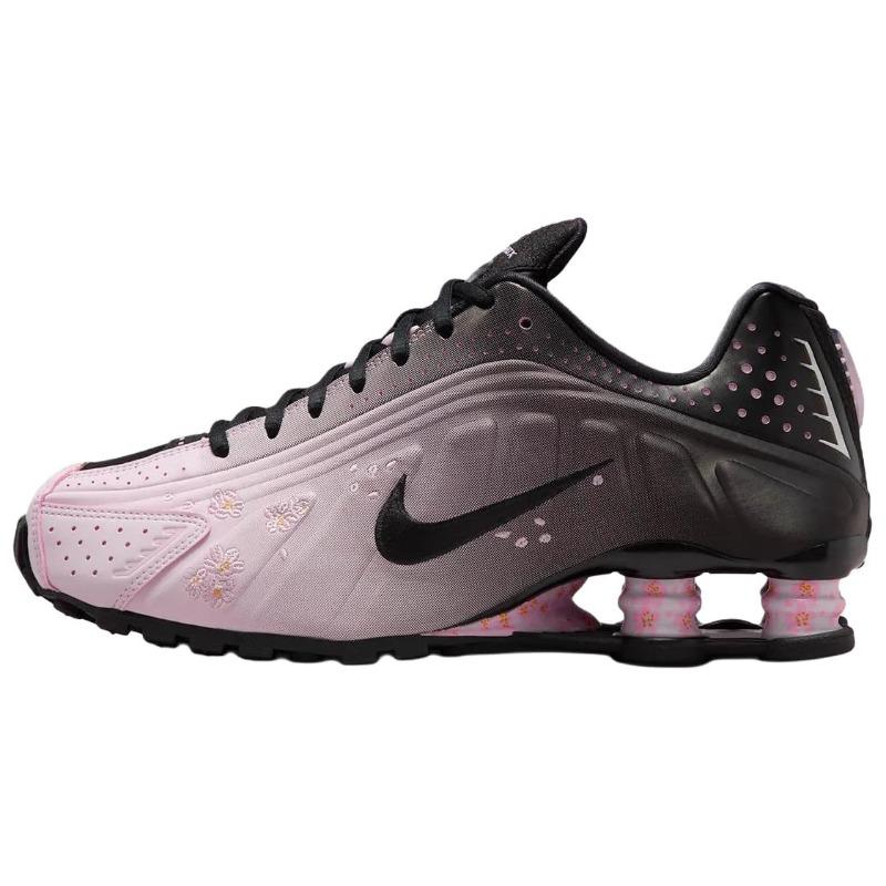Nike Shox R4 Вышивка Сакура Низкие Повседневные Беговые Кроссовки Женские Черные Розовые IB8872-600