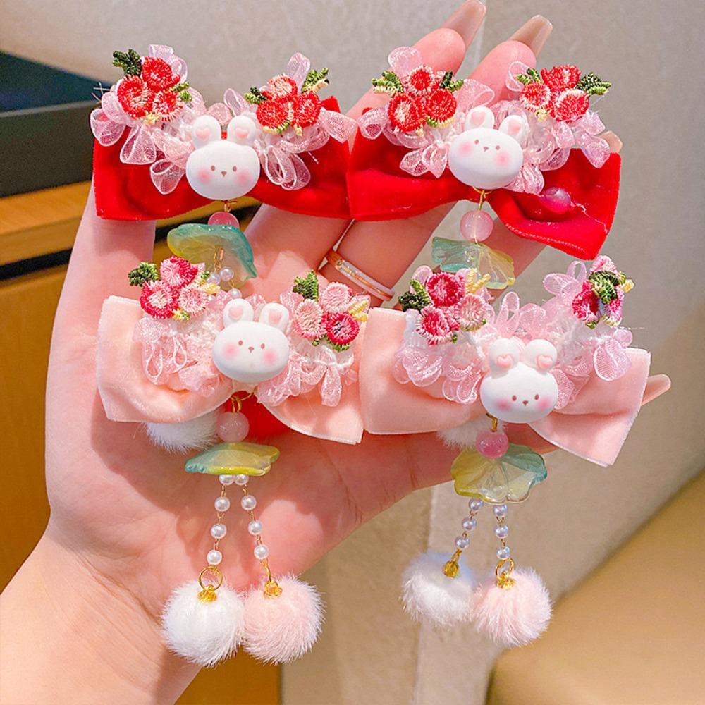 Rabbit Children's New Year Hair Clip Cute Chinese Style Barrettes Plush Fringe Hairpin  Girls