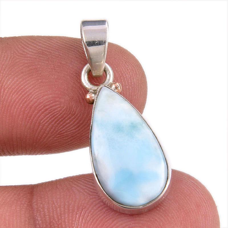 Natural Republic Larimar Gemstone 925 Solid Sterling Silver Pendant 1.25'' i8L65