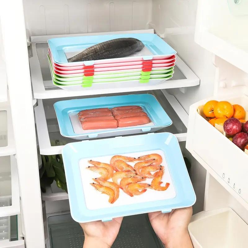 1 шт. Поддон для хранения продуктов Многоразовый штабелируемый Пластиковый поддон для хранения мяса и продуктов в холодильнике Поддон для сохранения свежести продуктов
