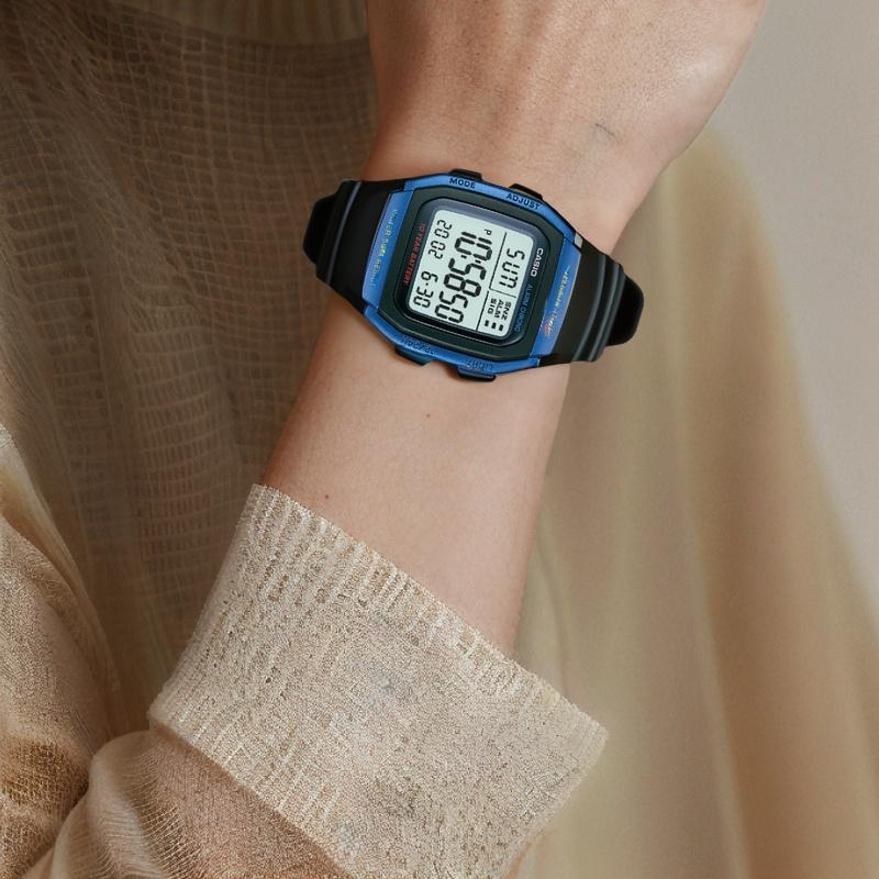 Casio Серия для молодежи Силиконовые Квадратные 50M Водонепроницаемые LCD Дисплей Кварцевый Механизм Ремешок из Смолы Часы Мужские Серые W-96H-2AVDF