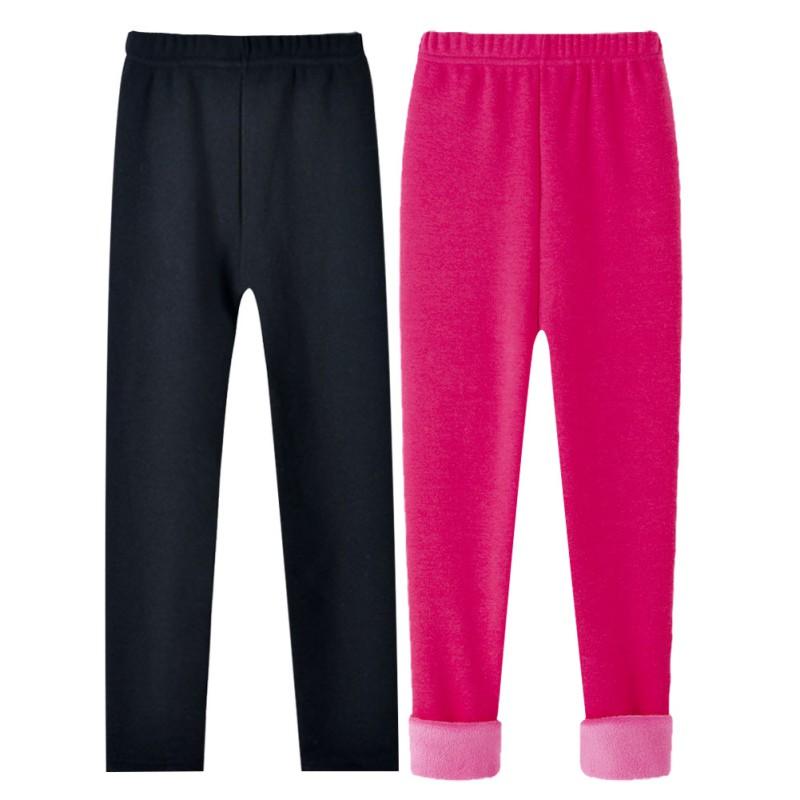 Children Baby Girls Winter Solid Pants Plush Warm Leggings Kids Girl Fleece Lined Leggings for 2-13 Years