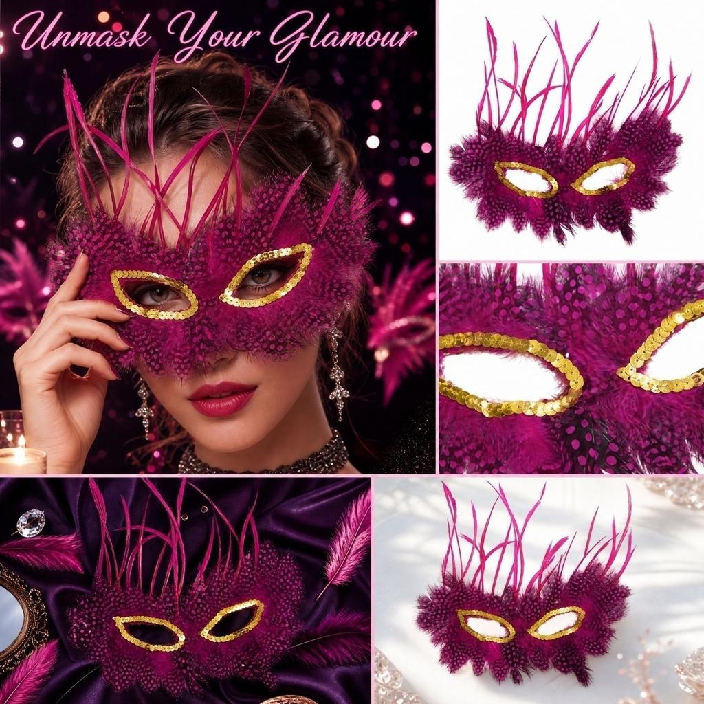 Elegant Feather and Sequin Masquerade for Party and Costume Events - Eye Cover