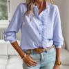 Fashion Elegant Casual Loose Women Blouses Spring New Long Sleeve Tops Striped Simple Office Shirts Women Clothing Ruffled Button Up Lady Shirt 26023