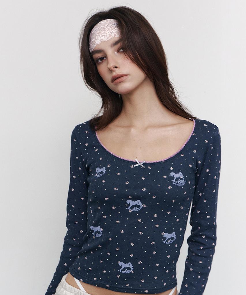 Женский топ с длинным рукавом Peullijeunopallou Pony Flower Lace (военно-морской флот)