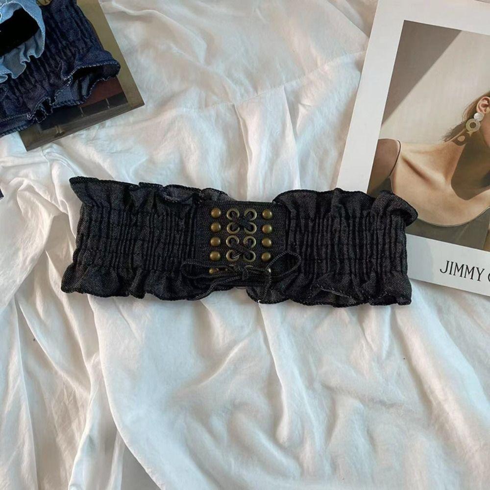 High Waist Female Waistband Cloth Wide Waist Belt Simple Denim Stretchy Cummerbunds Female