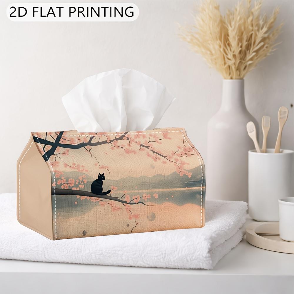 2D Flat, 1pc Japanese Cherry Blossom Cat Tissue Box Multifunctional Napkin Dispenser, Perfect for Home, Party, And Car Decor Pink Cherry Lake - Fashio