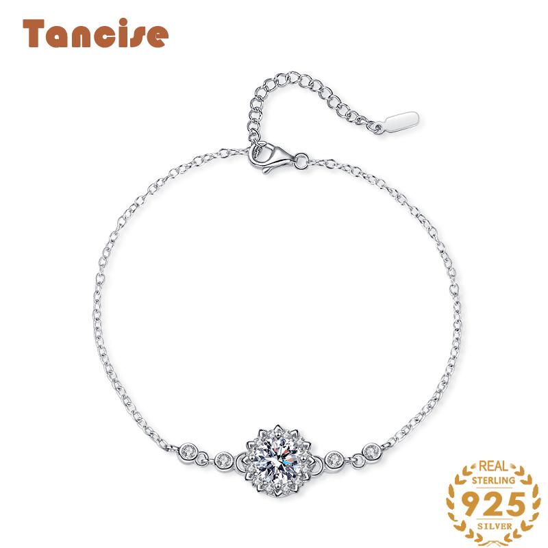 Tancise 925 Sterling Silver Moissanite Zircon Bracelet Jewelry Geometric Bead Chain Link Bracelets Fashion Fine Wedding Gift for Girlfriend Women