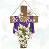 Easter He Is Risen Wreath for Front Door Religious Easter Decoration Wooden Cross Door Sign Hanging Sign Christian Floral Decor for Party Supplies