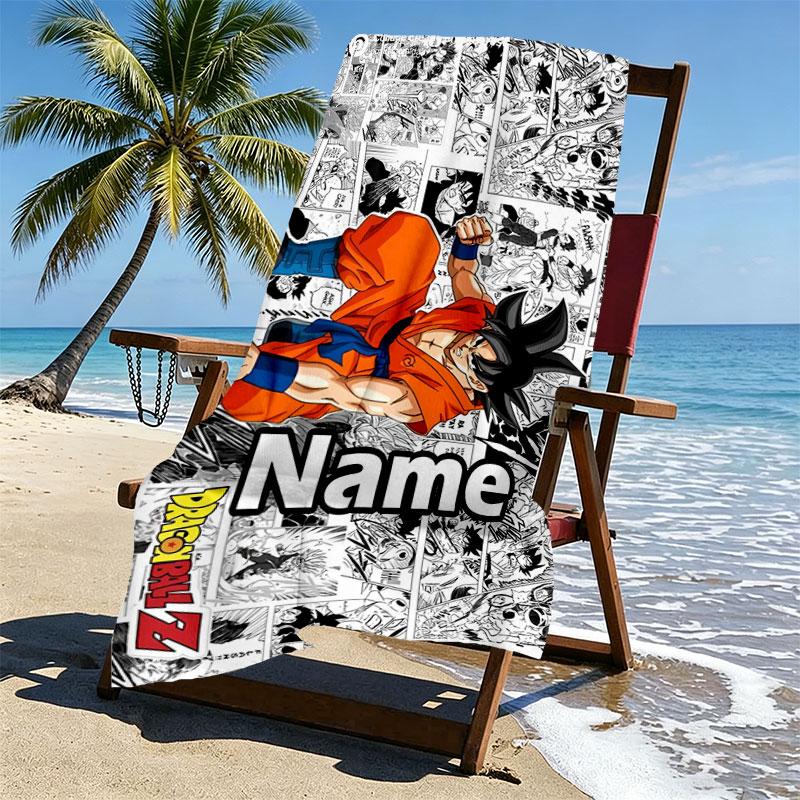 Custom Name Personalized DRAGON BALL Print Beach Towel, for Trip Camping Beach Party Home Decor, Birthday Gift for Family & Friends