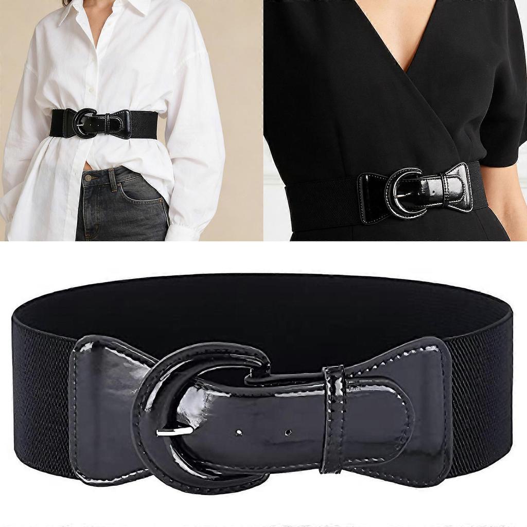 Faux Leather Decorative Waistband for Women's Dresses Elastic Buckles Adjustable Design for Fashionable Look and Comfort 90cm White
