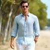 Мужские рубашки Slim Fit с длинным рукавом из хлопка и льна для мужчин, деловые повседневные рубашки на пуговицах, легкие дышащие рубашки