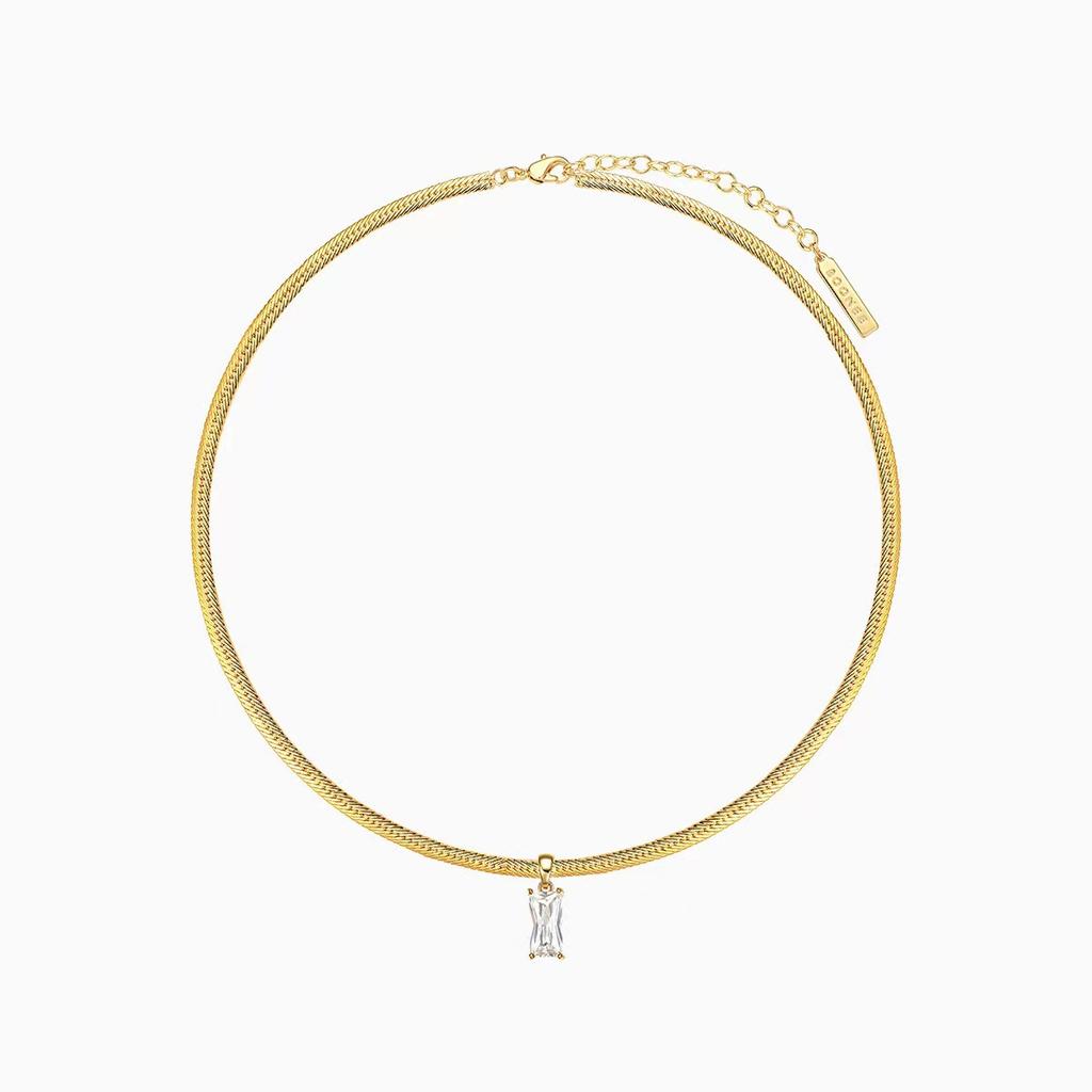 Ожерелье с геометрическим квадратом, подвеска с маленьким квадратным бриллиантом, цепочка из змеиной кости, женское